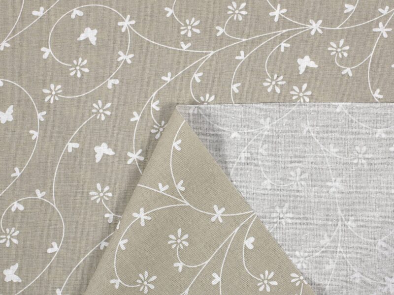 100% Cotton fabric flowers on beige by Stofex.