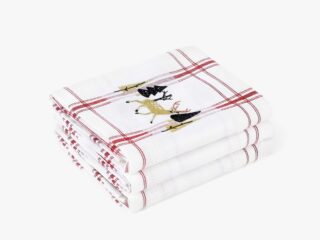 Waffle kitchen towel with deer and red stripes from 100% cotton.