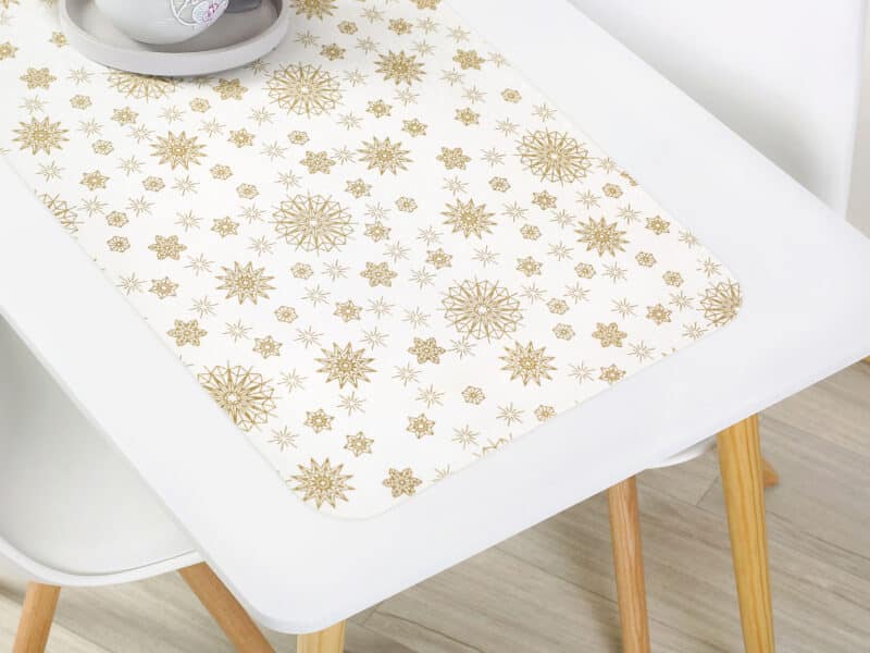 Christmas Teflon table runner golden snowflakes by Stofex.