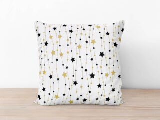 Christmas cotton pillowcase gold and black stars on white by Stofex.