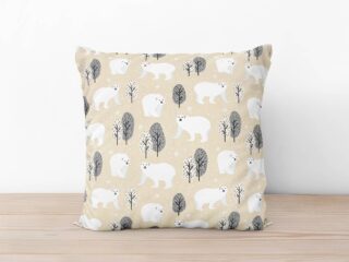 Christmas cotton pillowcase polar bear on beige by Stofex.