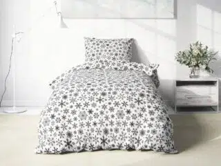 Christmas cotton bed linen snowflakes on white by Stofex.