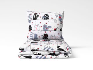 Kids' cotton bed linen cats in love on white background by Stofex.