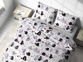 Kids' cotton bed linen cats in love on white background by Stofex.