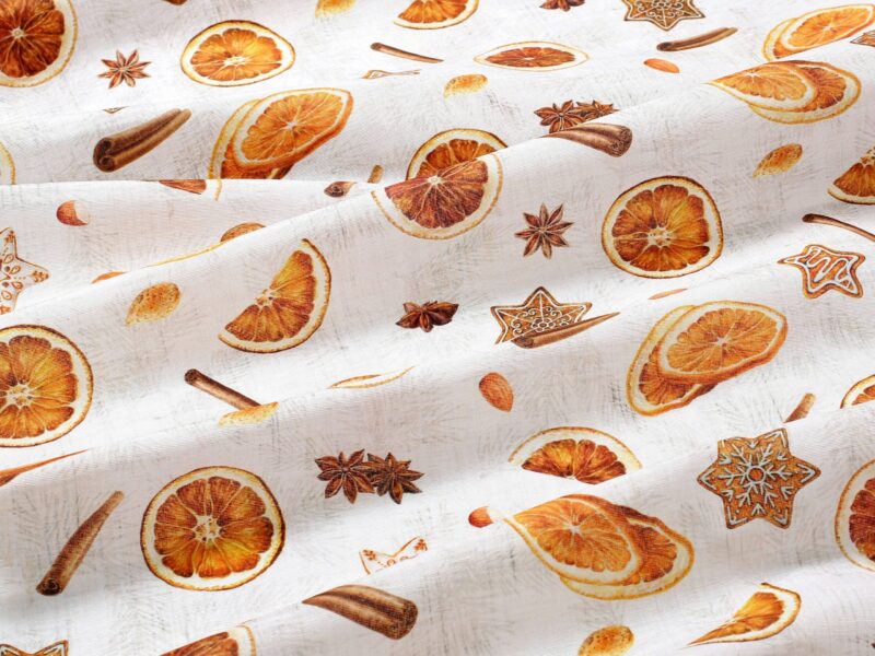 Decorative fabric LONETA orange and cinnamon width 140 cm by Stofex.