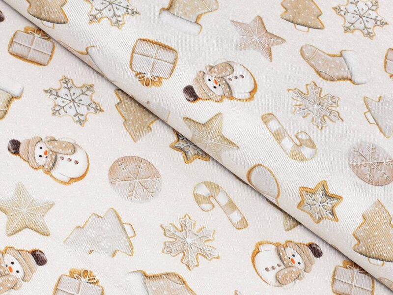 Christmas fabric LONETA snowmen and gingerbread width 140 cm by Stofex.