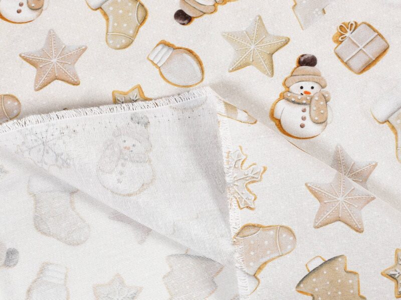 Christmas fabric LONETA snowmen and gingerbread width 140 cm by Stofex.