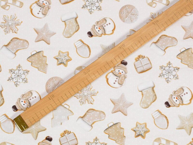 Christmas fabric LONETA snowmen and gingerbread width 140 cm by Stofex.