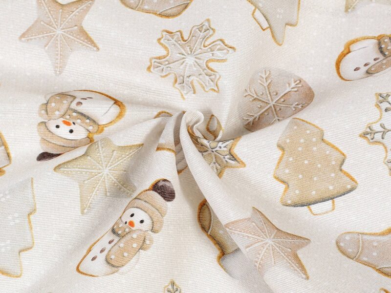 Christmas fabric LONETA snowmen and gingerbread width 140 cm by Stofex.