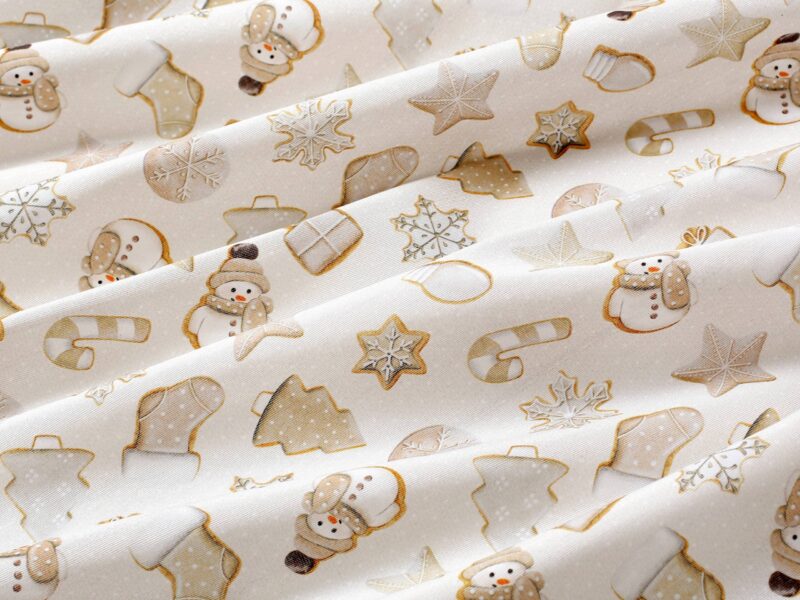 Christmas fabric LONETA snowmen and gingerbread width 140 cm by Stofex.