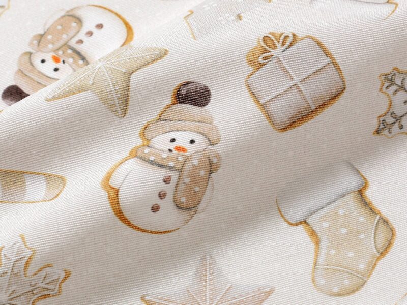 Christmas fabric LONETA snowmen and gingerbread width 140 cm by Stofex.