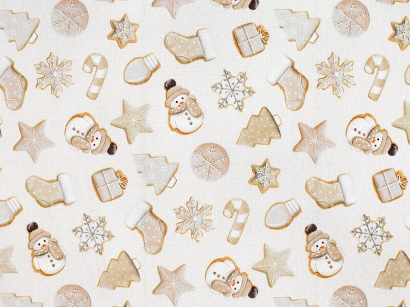 Christmas fabric LONETA snowmen and gingerbread width 140 cm by Stofex.