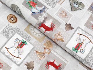 Christmas fabric LONETA rocking horse width 140 cm by Stofex.