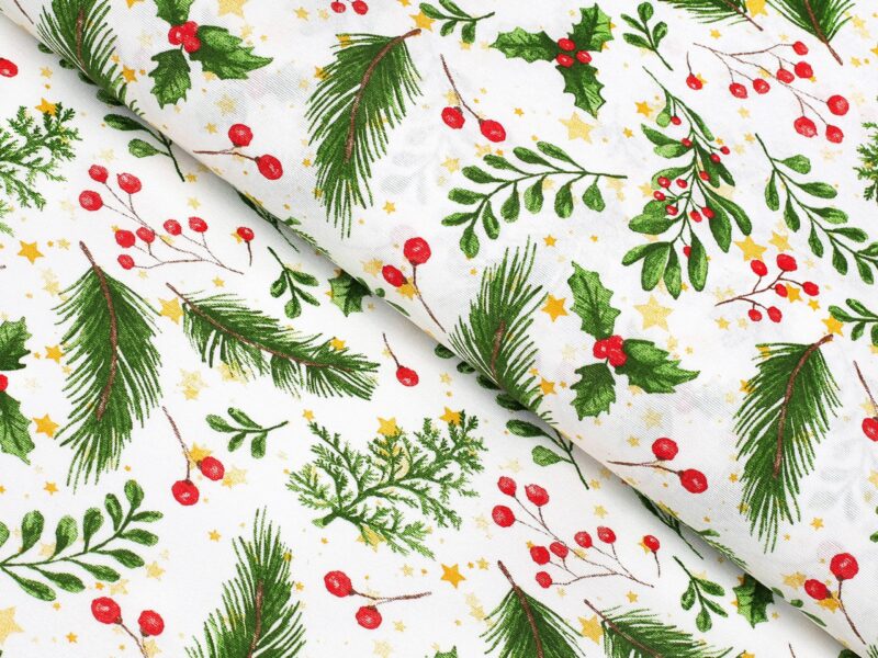 Christmas fabric LONETA red mistletoe width 140 cm by Stofex.