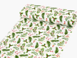 Christmas fabric LONETA red mistletoe width 140 cm by Stofex.