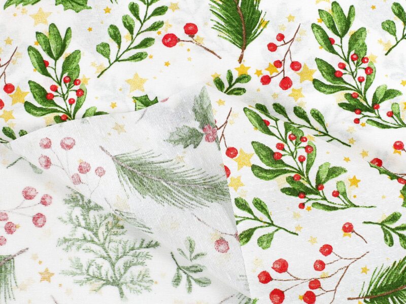 Christmas fabric LONETA red mistletoe width 140 cm by Stofex.