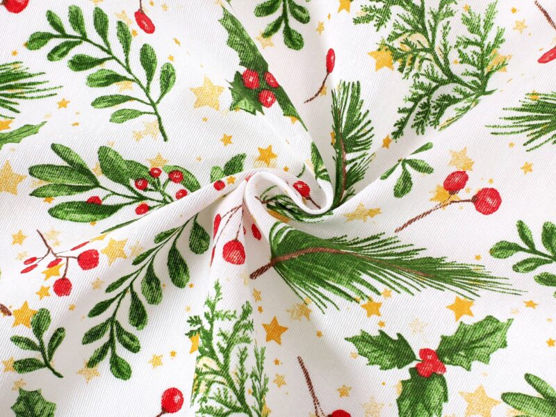 Christmas fabric LONETA red mistletoe width 140 cm by Stofex.