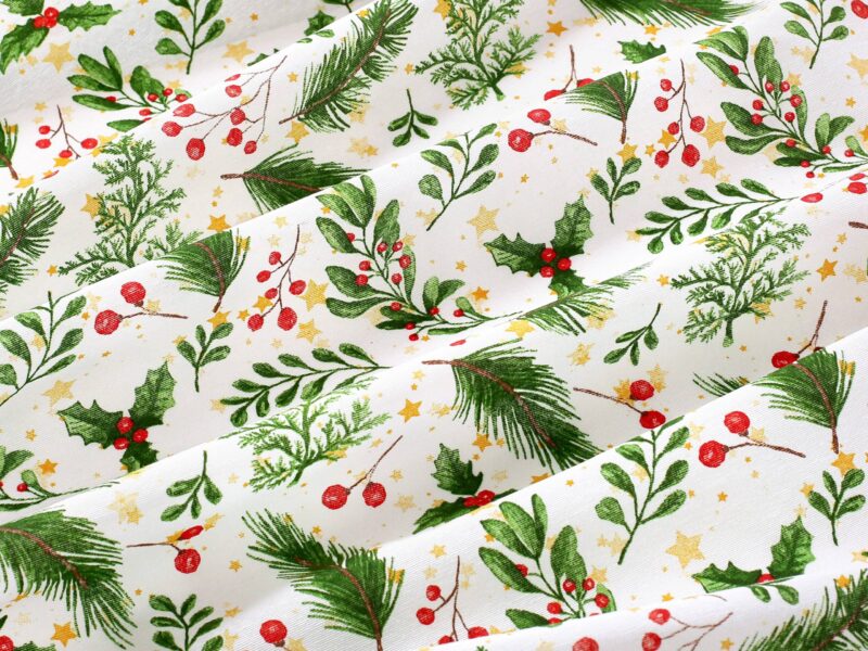 Christmas fabric LONETA red mistletoe width 140 cm by Stofex.