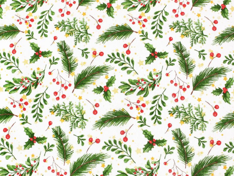 Christmas fabric LONETA red mistletoe width 140 cm by Stofex.