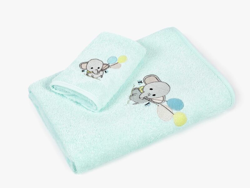 Baby bath sheet mint with elephant by Stofex.