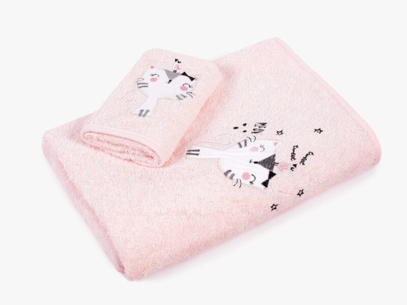 Baby bath sheet pink with cat by Stofex.