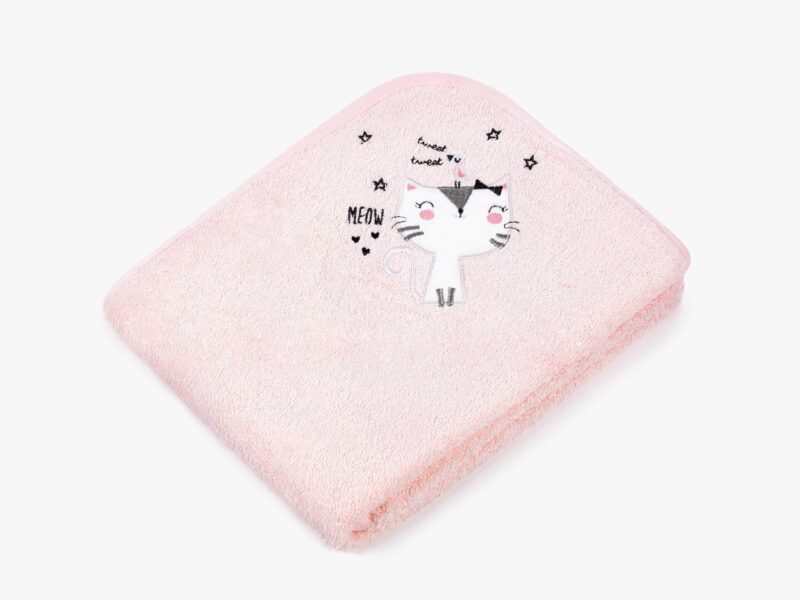 Baby bath sheet pink with cat by Stofex.