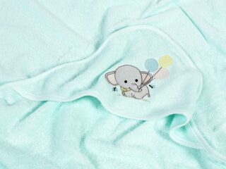 Baby hooded bath towel mint with elephant by Stofex.