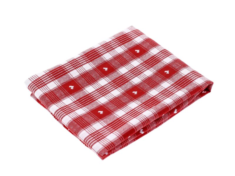 Cotton kitchen towel heart in red plaid 50x70cm by Stofex.