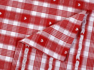 Cotton kitchen towel heart in red plaid 50x70cm by Stofex.