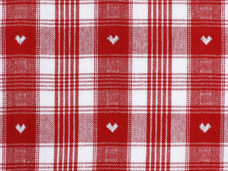 Cotton kitchen towel heart in red plaid 50x70cm by Stofex.