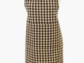 Heavy duty kitchen apron in brown-beige small plaid color by Stofex