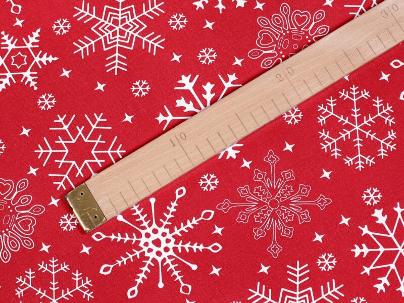 Terra cotton tablecloth snowflakes on red by Stofex.