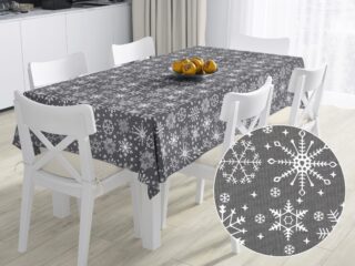 Terra square cotton tablecloth snowflakes on grey by Stofex.