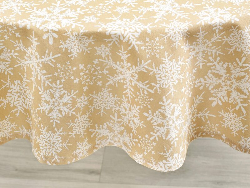 Terra round cotton tablecloth snowflakes on beige by Stofex.Terra round cotton tablecloth snowflakes on beige by Stofex.