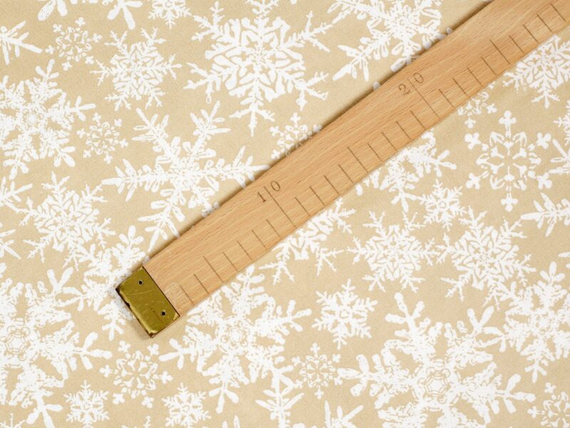 Terra round cotton tablecloth snowflakes on beige by Stofex.