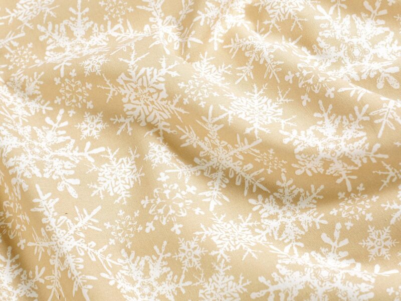 Terra round cotton tablecloth snowflakes on beige by Stofex.