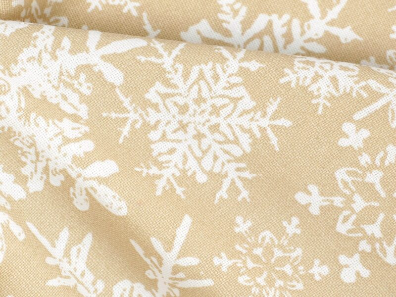 Terra round cotton tablecloth snowflakes on beige by Stofex.