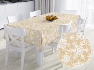 Terra square cotton tablecloth snowflakes on beige by Stofex.