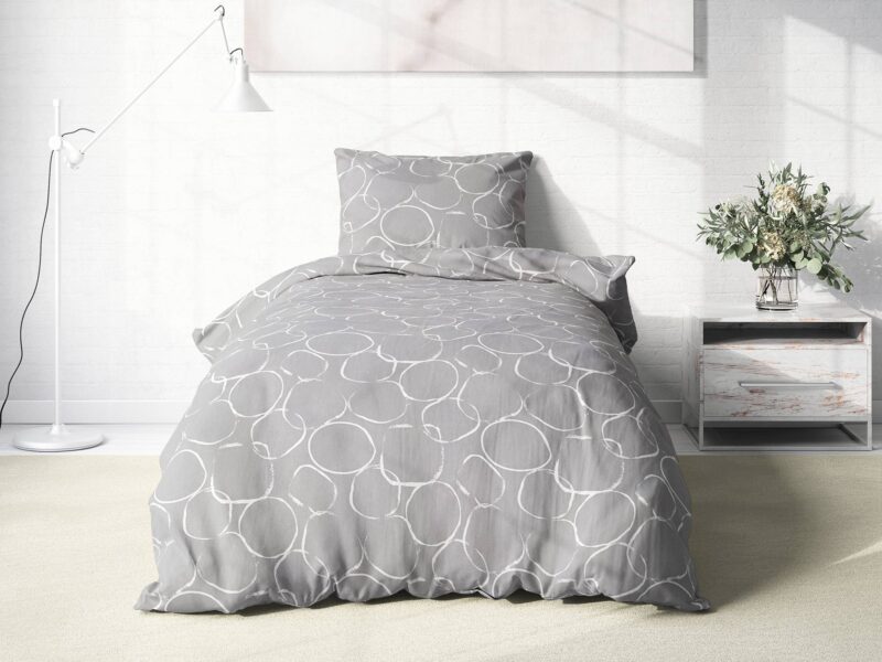 Cotton bed linen white circles on grey by Stofex.