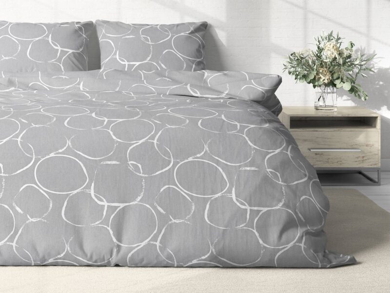 Cotton bed linen white circles on grey by Stofex.