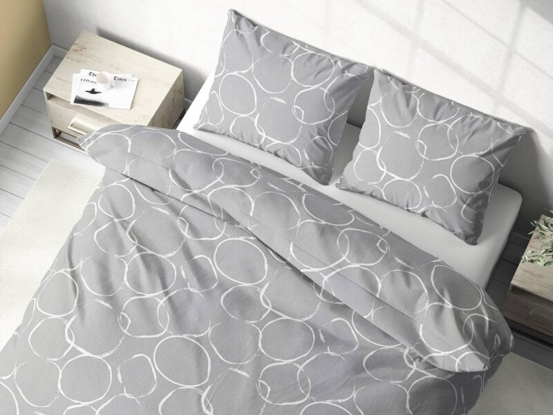 Cotton bed linen white circles on grey by Stofex.