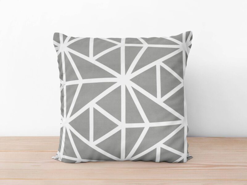 Grey cotton pillowcase with white geometric shapes by Stofex.