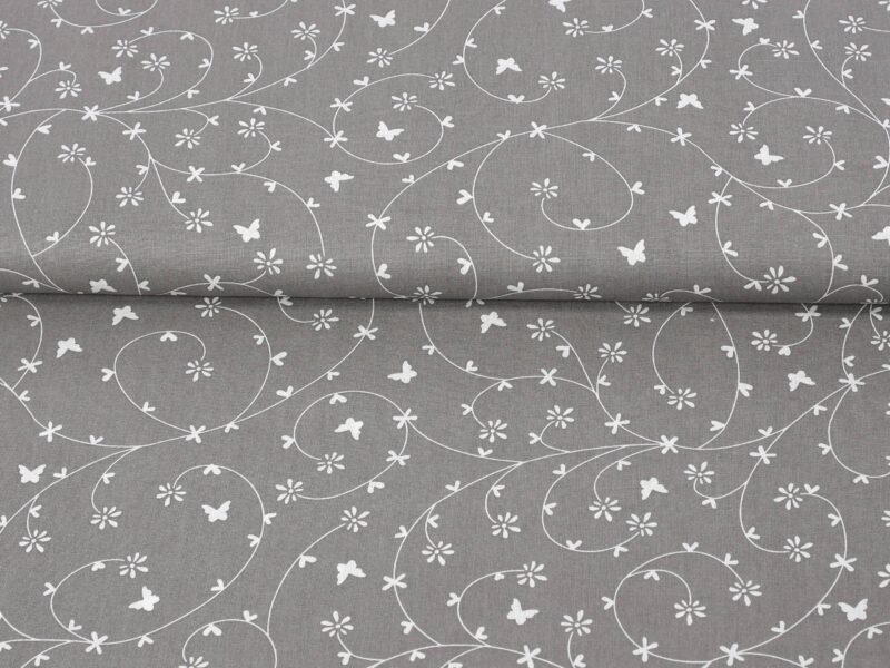 100% Cotton fabric flowers on grey by Stofex.