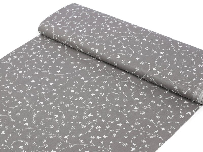 100% Cotton fabric flowers on grey by Stofex.