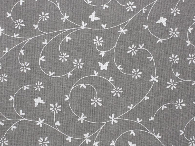 100% Cotton fabric flowers on grey by Stofex.