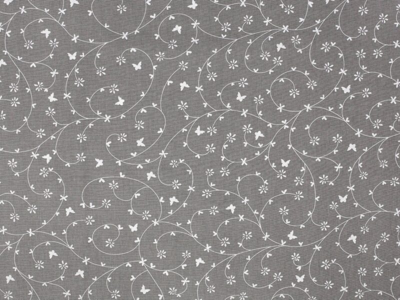 100% Cotton fabric flowers on grey by Stofex.