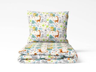 Kids' cotton bed linen cartoon safari on white background by Stofex.