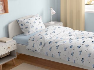 Kids' cotton bed linen blue cars on white background by Stofex.