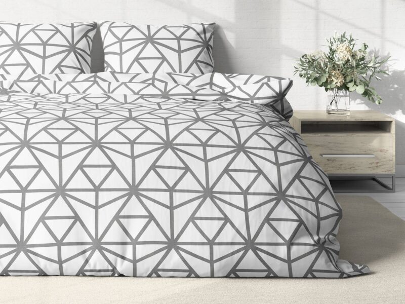 Cotton bed linen grey geometric shapes by Stofex.