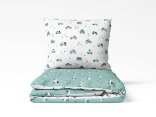 Kids' cotton bed linen green and white cars DUO by Stofex.